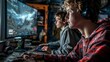 © Iuliia Metkalova - Teenage Gamers Engrossed in Intense Video Game Match at Home. Generative ai