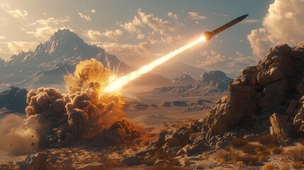 Wall Mural - Agile missile launch from mobile unit, showcasing modern defense systems and offensive capabilities.
