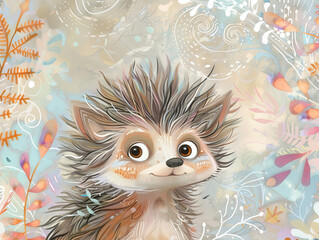 Wall Mural - Whimsical abstract hedgehog