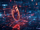 Fototapeta  - The integration of AI in cardiac monitoring systems analyzes heartbeats to predict potential heart failures before they occur, advancing preventative healthcare, science concept