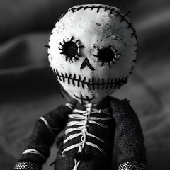 voodoo doll in the form of a black and white skeleton