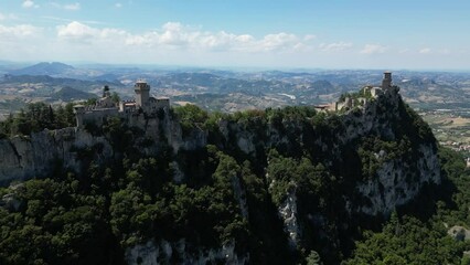 Wall Mural - Aerial view of San Marino Republic fortress and old town