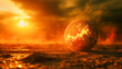 Planet earth heats up and melts. Climate change global warming, Environment concept