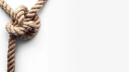   A tight close-up of a rope against a pristine white background An empty area exists to the rope's right