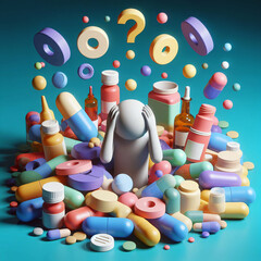 surreal man surrounded by pills