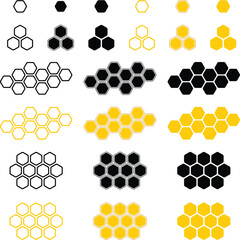 Wall Mural - Honeycomb Hexagon Design Clipart Set - Outline, Silhouette & Color