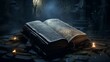 A book lying open on a stone altar in the midst of a mysterious ruin, its pages glowing with the remnants of ancient knowledge waiting to be uncovered