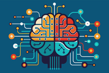 Poster - A brain shaped like a computer motherboard, with electrical impulses symbolizing complex thought processes.
