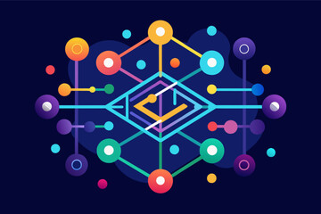 Fototapete - Abstract data flow icon vector utilizing intersecting lines, gradients, and dots.