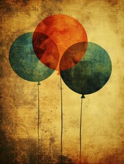 Wall Mural - Retro-styled balloons with a grunge texture for a nostalgic celebration backdrop.