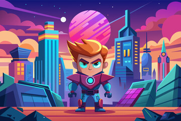 Poster - A cartoon character in a futuristic city