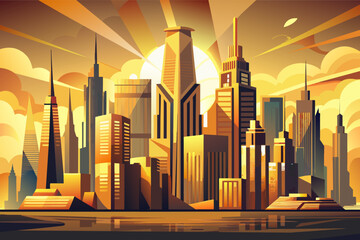 Poster - A futuristic cityscape with towering skyscrapers in 3D illustration