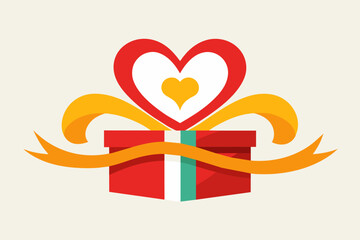 Poster - A classic gift box icon redesigned with a ribbon flowing into a heart shape, symbolizing generosity and love.