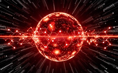 a glowing digital sphere formed by interconnected nodes and lines representing a network of data and