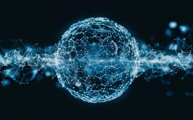 a glowing digital sphere formed by interconnected nodes and lines representing a network of data and