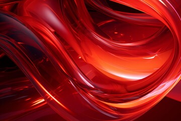 Abstract geometric red background with glass spiral tubes, flow clear fluid with dispersion and refraction effect, crystal composition of flexible twisted pipes, modern 3d wallpaper, design element 