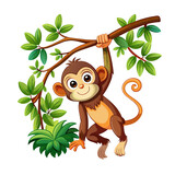 Fototapeta Desenie - Cute baby monkey hanging on tree