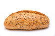 Bread with grains and flax seeds on a white background
