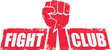 © zmiter - fight club vector red logo or label with grunge red man fist isolated on transparent white background. MMA Mixed martial arts concept design template. Fighting club label for print on tee