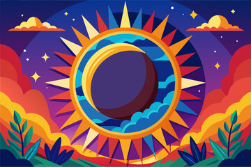 Wall Mural - a colorful illustration of a solar eclipse