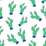 Fototapeta Dziecięca - Hand drawn decorative seamless pattern with cactus in pot.