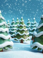 Sticker - 3d cartoon christmas trees and snow.