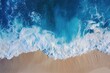 Beach Ocean Waves. Aerial Drone Shot of Blue Waves on Sandy Beach