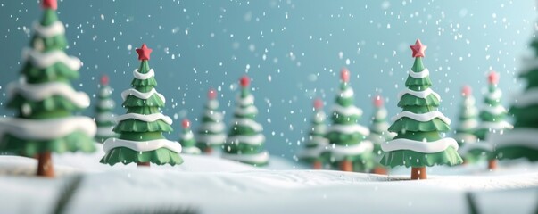 Canvas Print - 3d cartoon christmas trees and snow.