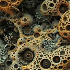 Canvas Print - A conceptual artwork of nanotechnology, shown as tiny, intricate gears and mechanisms, detailed at a microscopic level. 