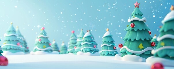 Sticker - 3d cartoon christmas trees and snow.