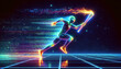 © Anna - holographic athlete runs with the Olympic flame on a space background