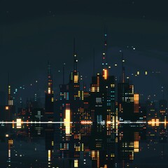 Canvas Print - A city skyline at night with many tall buildings