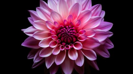 Wall Mural - This image features a soft pink dahlia against a contrasting dark background, accentuating its perfect symmetry and natural beauty