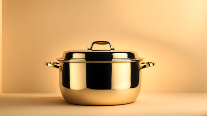 A large gold pot sits on a white background