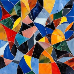 Wall Mural - Abstract geometric shapes in a vibrant, multi-colored mosaic pattern. 