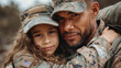 army soldier's daughter hugging him, farewell, duty calls, emotional family moment, drama, reunion