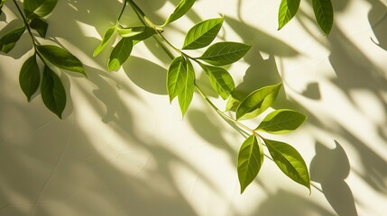 Wall Mural - Bright background with green leaves and shadow of plants