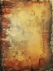 Canvas Print - Warm sepia-toned brick wall with vintage texture and distressed look.