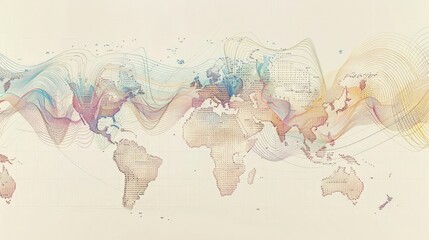  World map with connecting lines and population growth charts for World Population Day, showing global connections