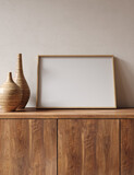 Fototapeta Panele - Mockup frame in minimalist nomadic interior background, 3d render
