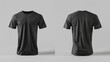 Blank black clean t-shirt mockup, isolated and showcasing front and back views in 3D rendering. This mockup serves as a template for football clothes, presented in a classic short style.