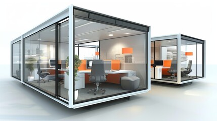 Poster - Two Office Cubicles With Chairs and Desks