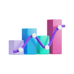 Wall Mural - Column Chart with curve, 3d icon. 3D object on a transparent background