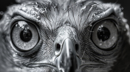 Sticker -   A tight shot of an owl's wrinkled face and expressive eyes