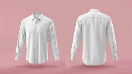 Wall Mural - Mockup of a blank long sleeve collared shirt, exhibiting front and back views. This plain t-shirt mockup is suitable for tee design presentations, rendered in 3D illustration.