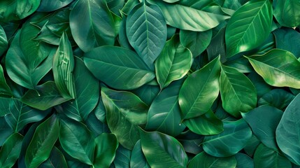 Wall Mural - A creative flat lay composition made entirely of vibrant green leaves