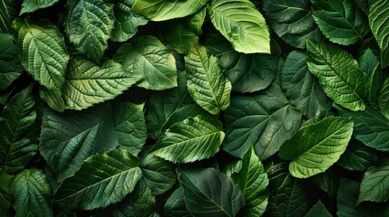 Wall Mural - A creative flat lay composition made entirely of vibrant green leaves