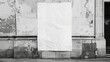 Template of a white wrinkled poster placed in a city setting, simulating blank wheatpaste on a textured wall. Suitable for street art sticker mockups or urban glued advertising canvases.