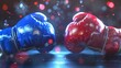 Three-dimensional vector illustration depicting boxing with red and blue gloves, symbolizing sports and game competition.