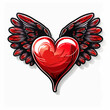 sticker of a heart with wings, flying, shiny effects, love symbol, bright red